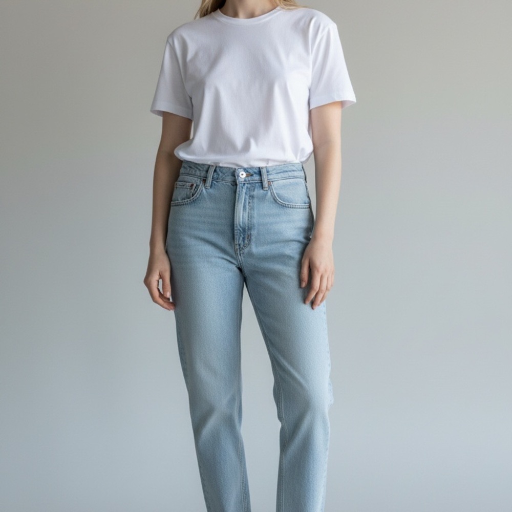 ZARA High Rise Straight Leg Jeans Light Wash Vintage Fade Size 4 Mom Jean